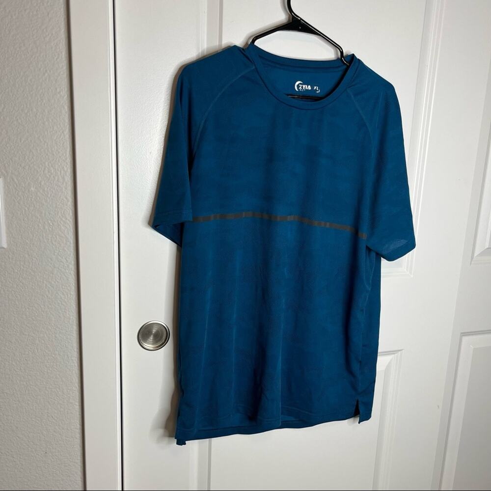 ZYIA Active Teal Blue Camo Print Short Sleeve T-Shirt Mens Size XL